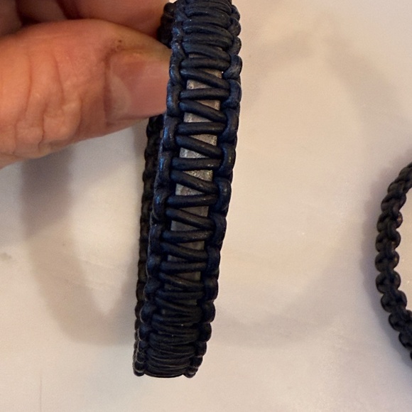 Authentic Anthony Nak Black Leather Wrapped Hoops over Silver - Picture 2 of 7